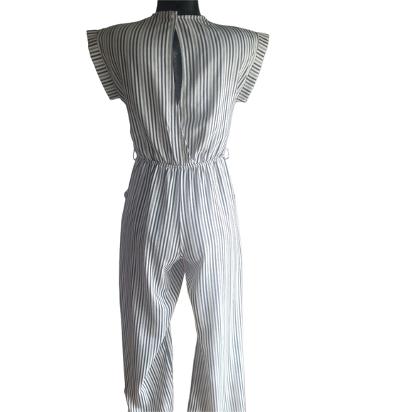 Monteau Striped Blue and White Short Sleeve Jumpsuit S - Picture 6 of 8
